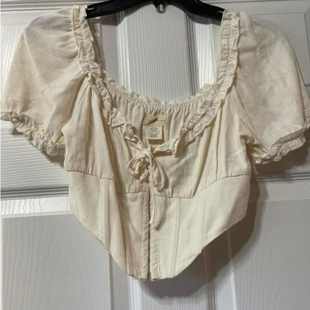 Altar'd State Cream Puff Sleeve Ruffled Crop Top